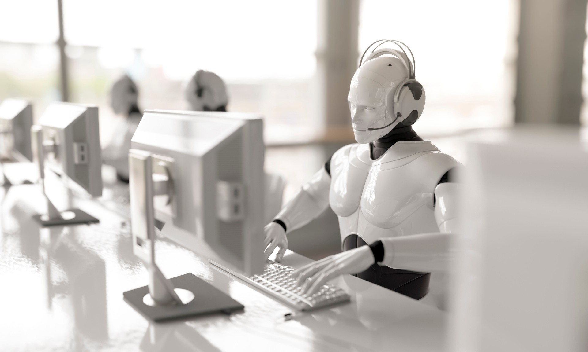 Computer AI customer service concept 3d render