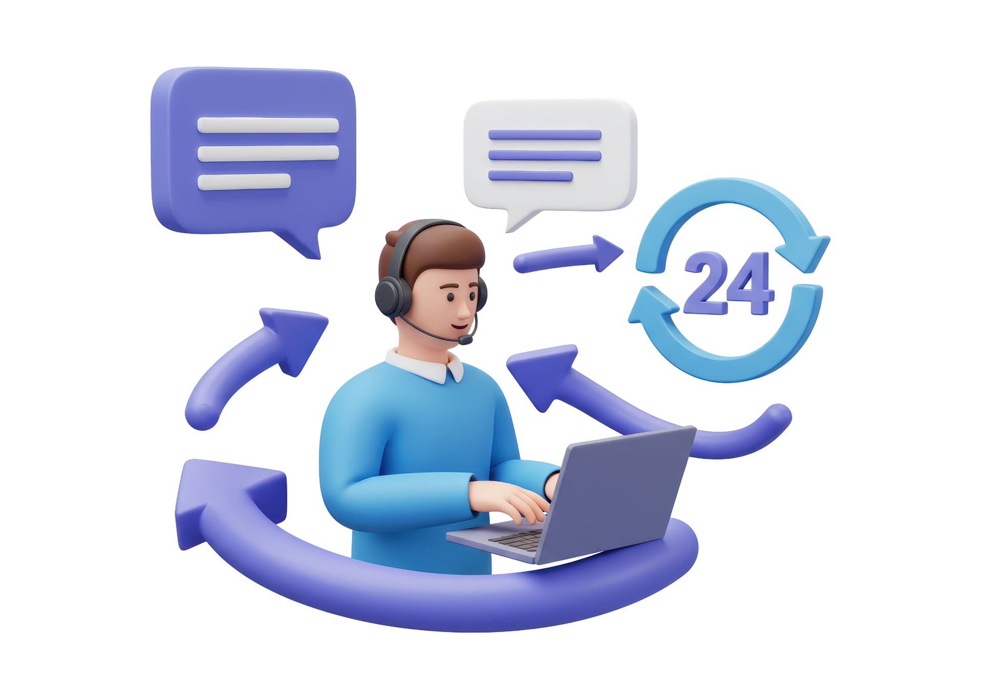 Isolated 24/7 Customer Support with Attendant and Circular Arrows